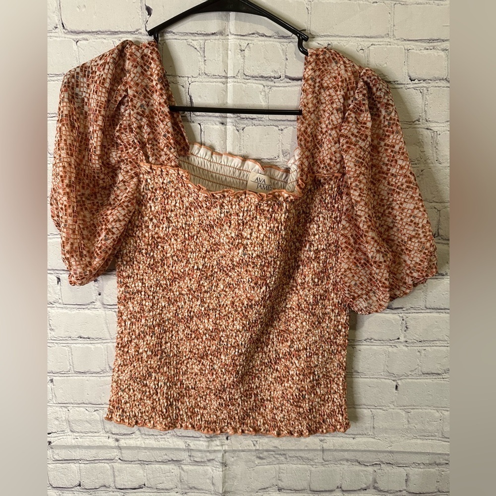 Women's Smocked Puff Sleeve Top - Multicolor-Size Medium